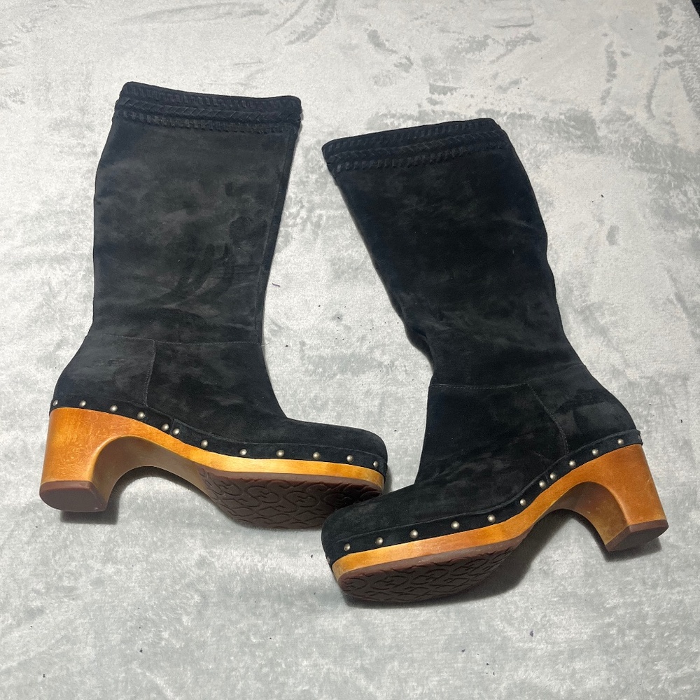 Uggs Australia  Rosabella Black Suede Leather with wood platform . Size 8